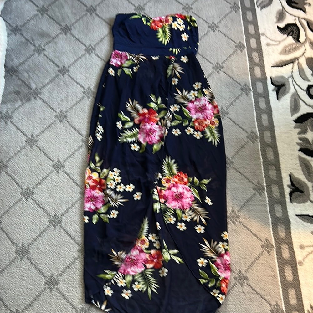Chocolate Strapless Floral Dress